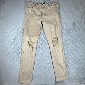 Saint Morta‎ Men's Index Distressed Biker Jeans Sz 36x31 Moto Ripped Beige Khaki